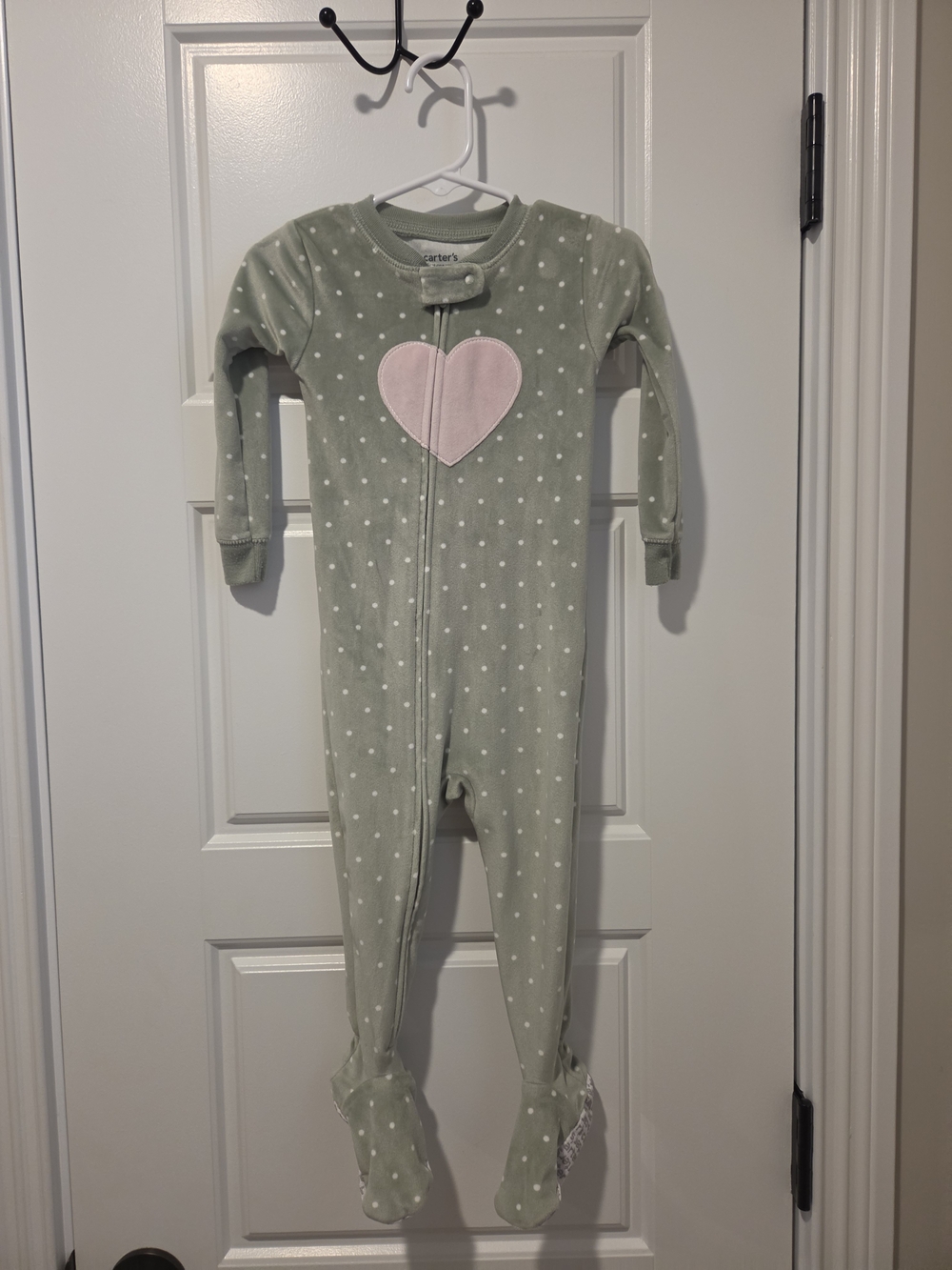 Carter's Sage Green Polka Dot Footed One-Piece with Pink Heart 18M